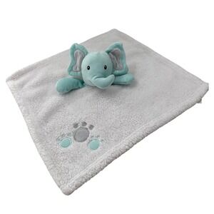 Baby Gear‎ Elephant Lovey Security Blanket Aqua Blue White Sherpa Fleece